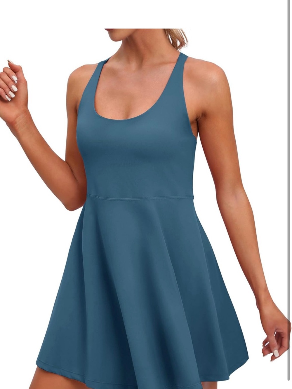 Amazon Athletic Scoop Neck Blue Fit-and-Flare Dress Size XL